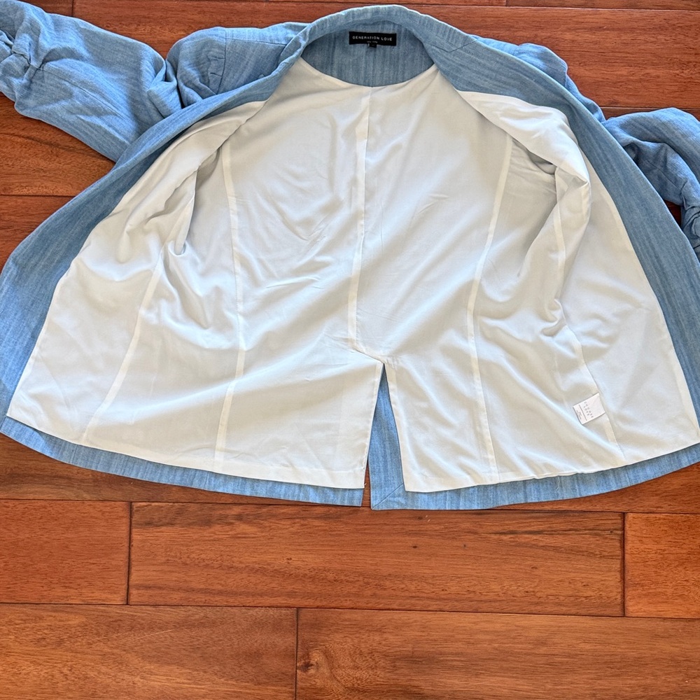 Generation Love Juniper Puff-sleeve Chambray Blazer In Blue Size Small - Picture 8 of 9